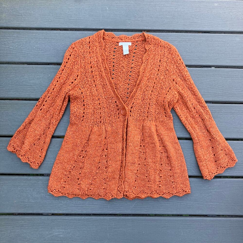 Orange crochet v neck cardigan, cottagecore cozy bohemian boho chic